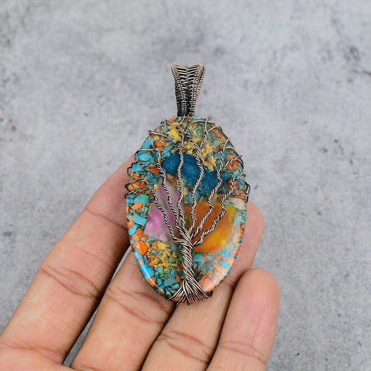 Multi-Color Spiny Oyster Gemstone Copper Pendant
