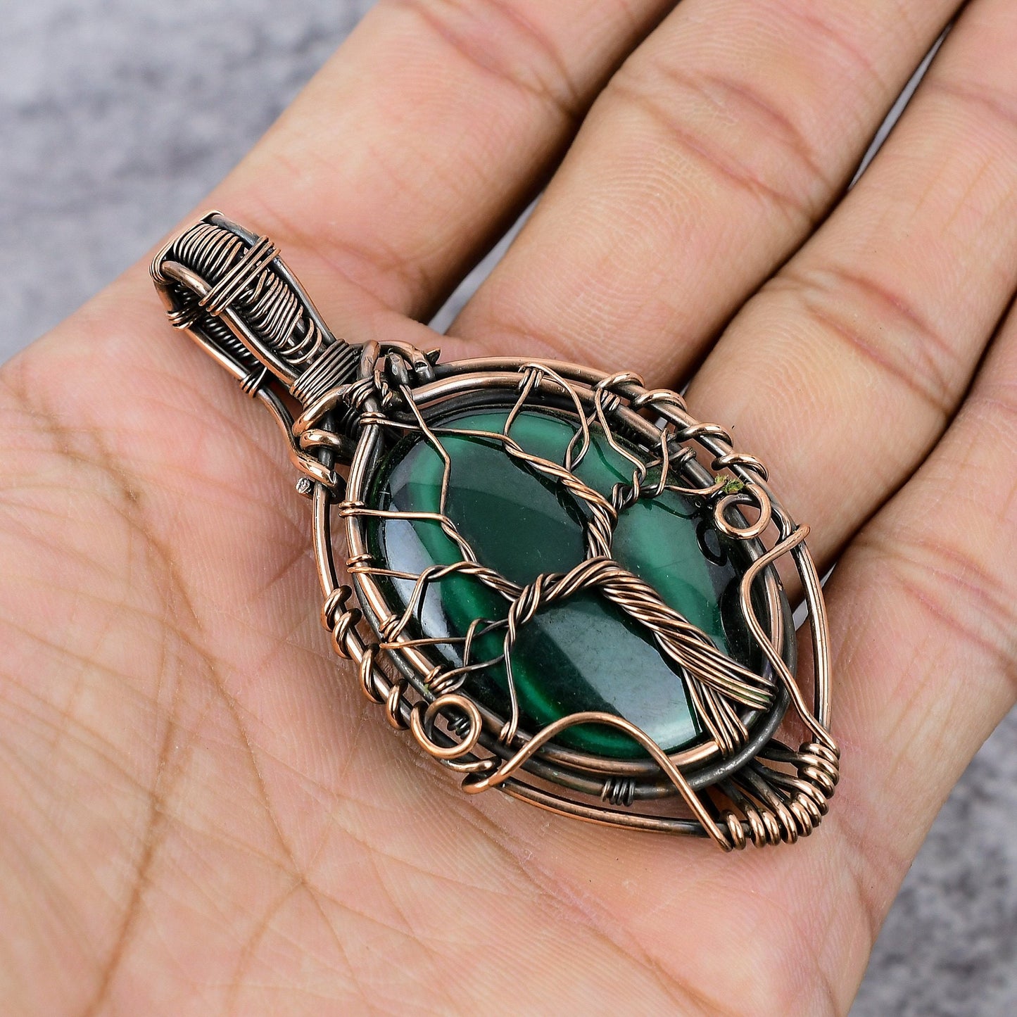 Green Malachite Gemstone Tree of Life Pendant