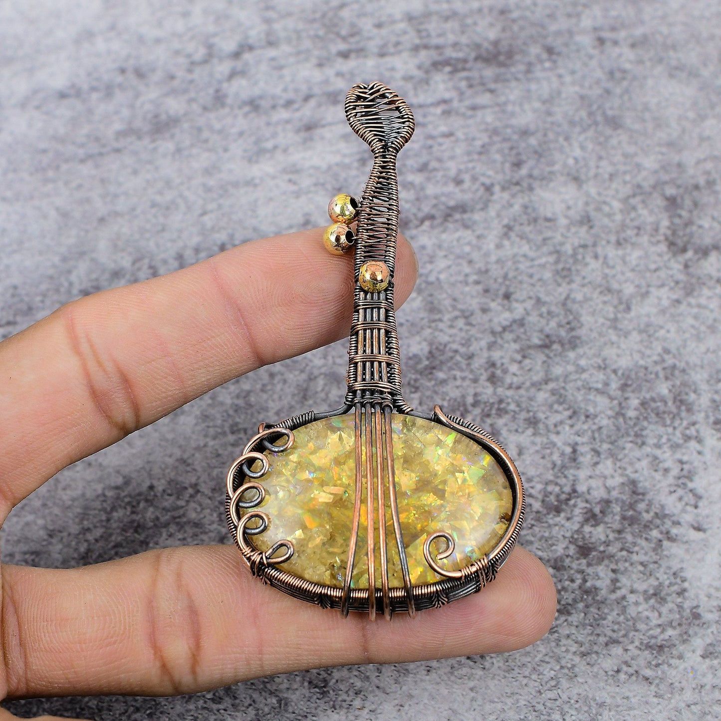 Copper Ethiopian Opal Gemstone Guitar Pendant