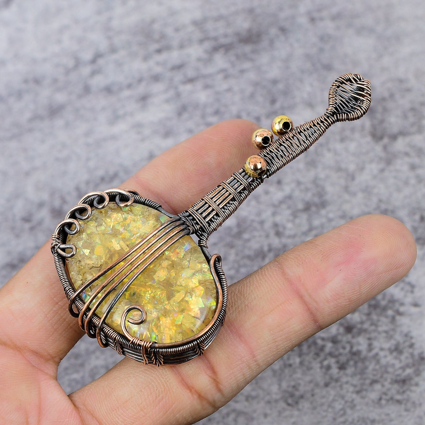 Copper Ethiopian Opal Gemstone Guitar Pendant
