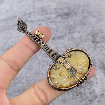 Copper Ethiopian Opal Gemstone Guitar Pendant