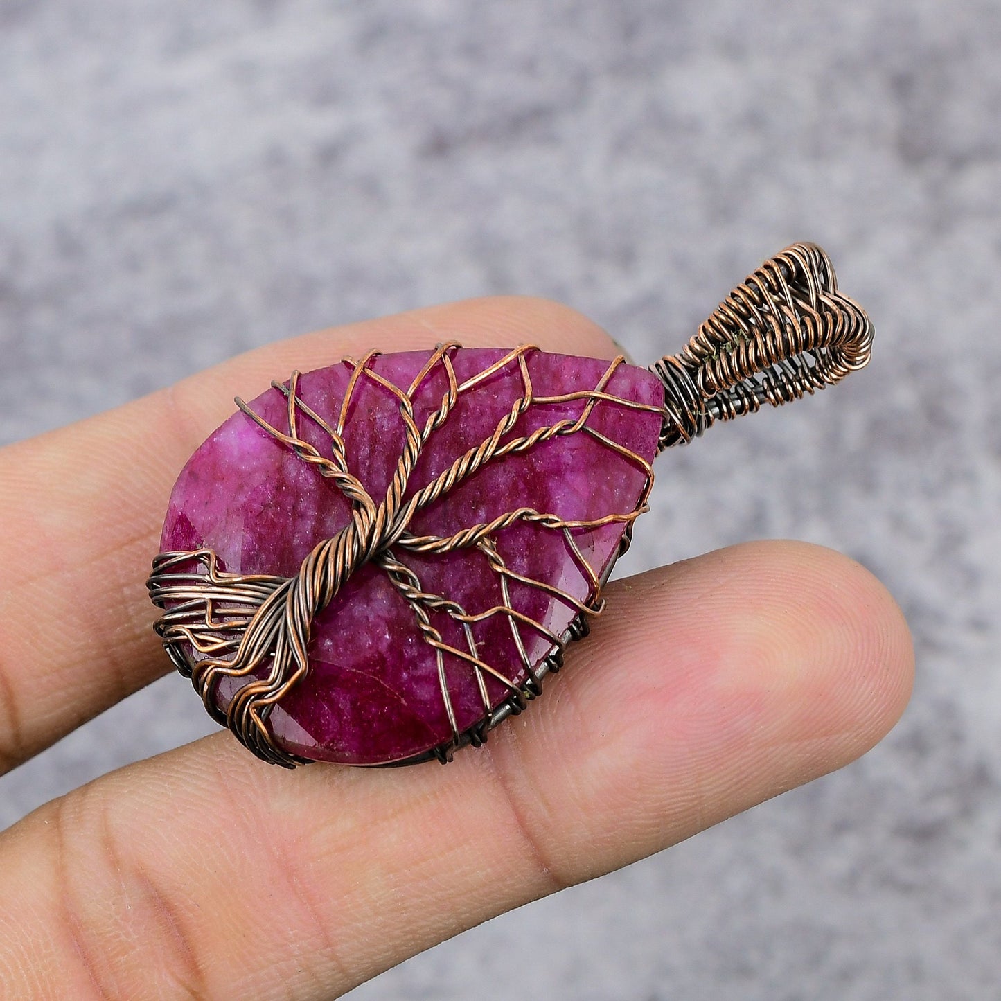 Red Ruby Gemstone Tree of Life Pendant