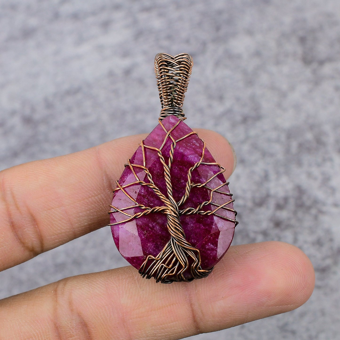 Red Ruby Gemstone Tree of Life Pendant