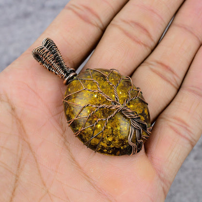 Copper Baltic Amber Gemstone Pendant