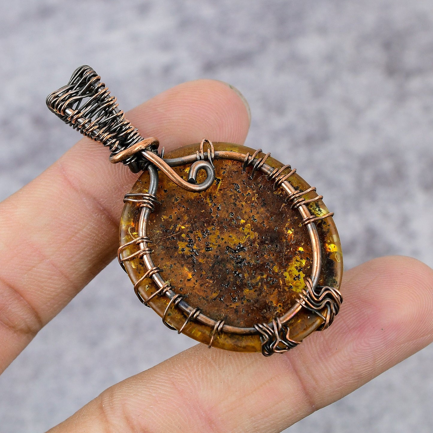 Copper Baltic Amber Gemstone Pendant