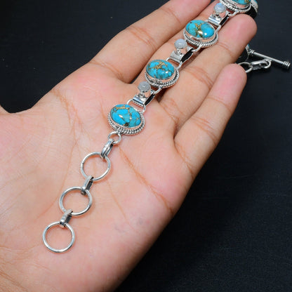 Blue Copper Turquoise & Moonstone Gemstone Bracelet