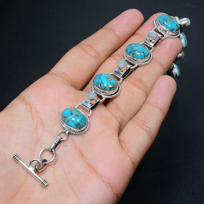 Blue Copper Turquoise & Moonstone Gemstone Bracelet
