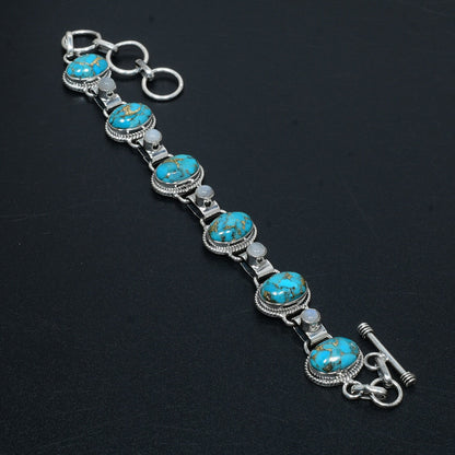 Blue Copper Turquoise & Moonstone Gemstone Bracelet