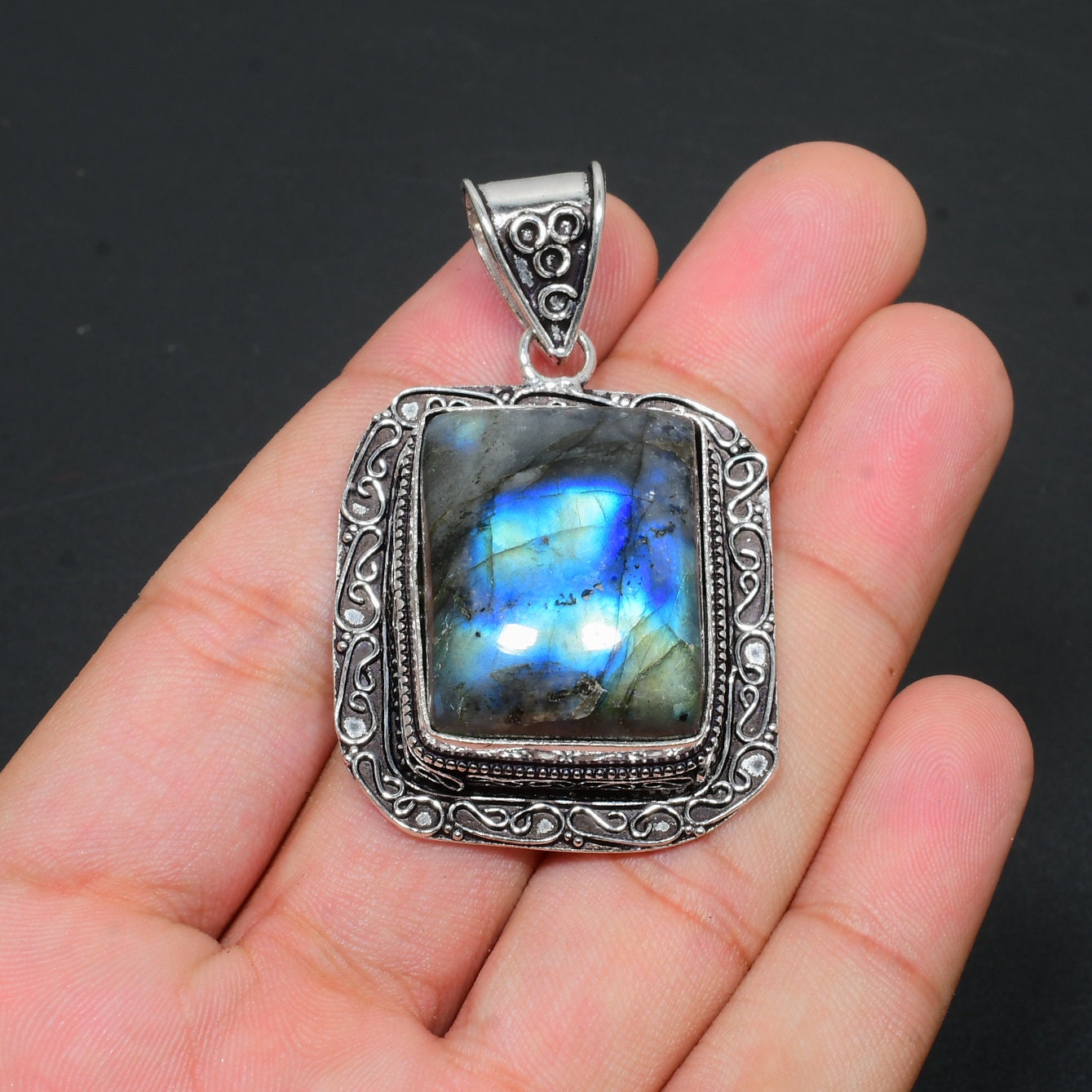 Blue Fire Labradorite Gemstone Pendant