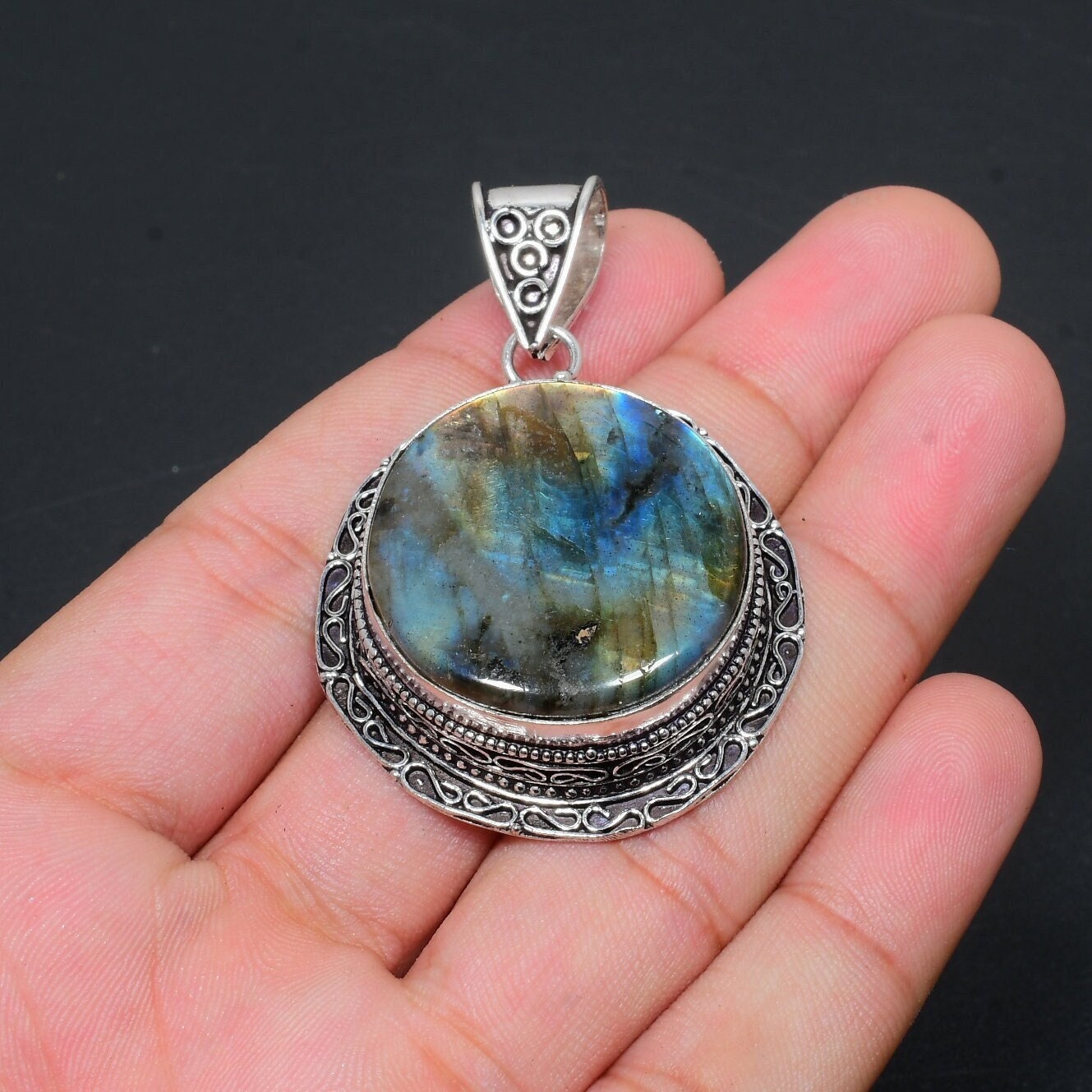 Blue Fire Labradorite Gemstone Pendant