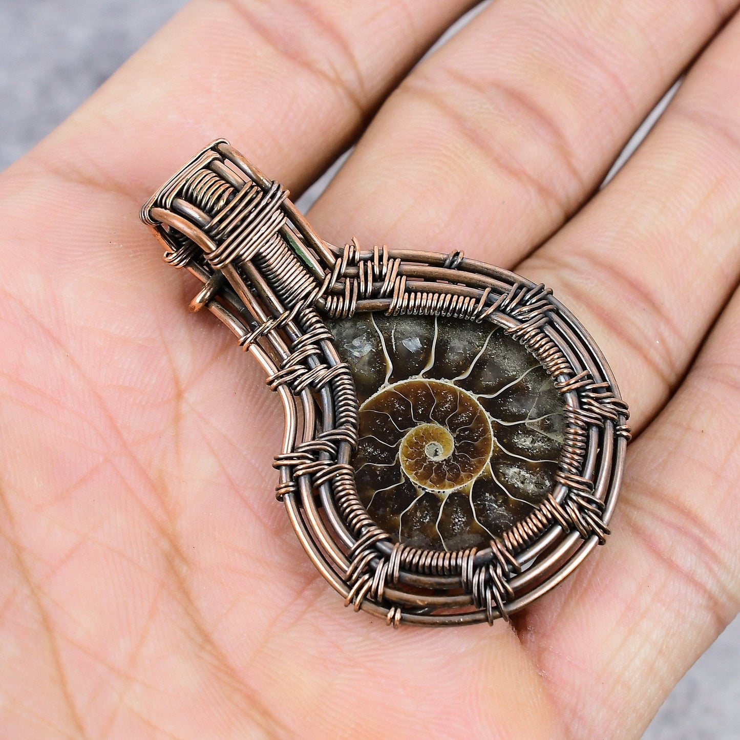 Copper Ammonite Gemstone Pendant