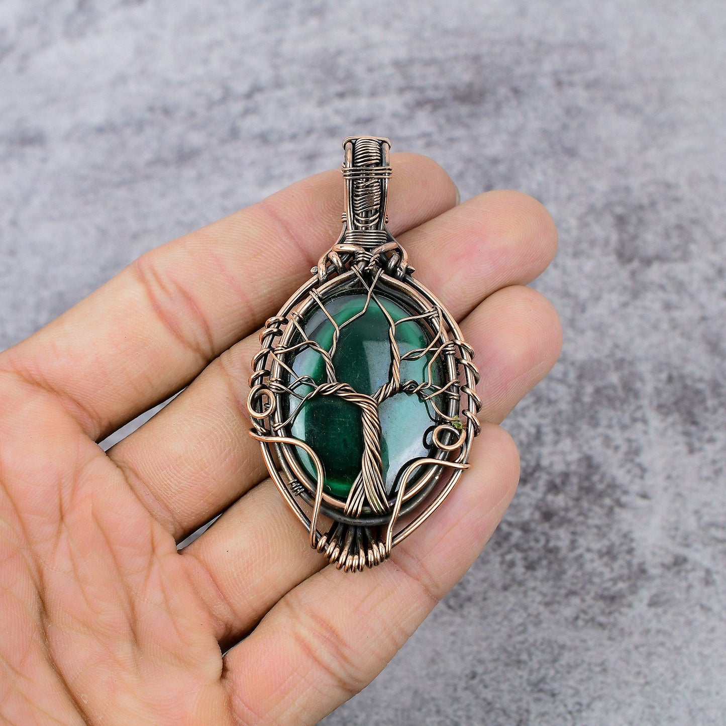 Green Malachite Gemstone Tree of Life Pendant