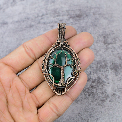 Green Malachite Gemstone Tree of Life Pendant