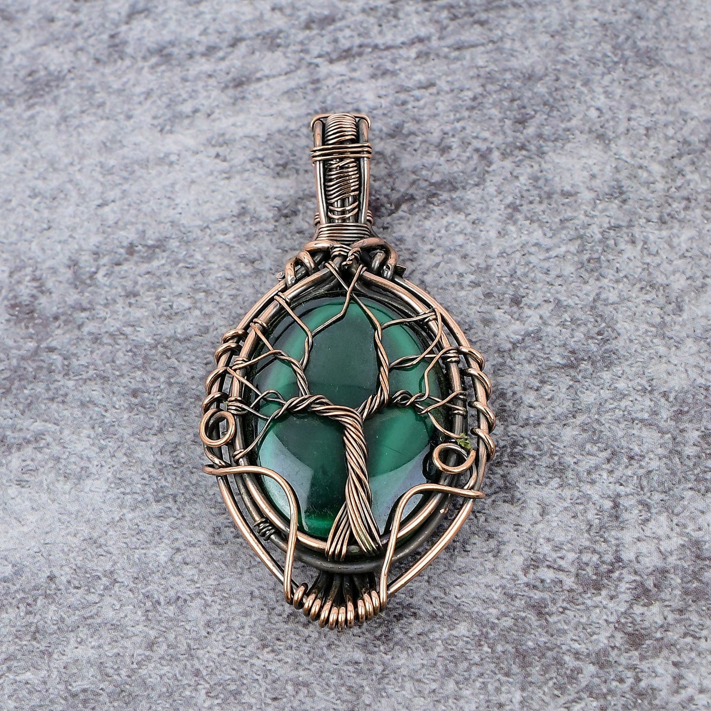 Green Malachite Gemstone Tree of Life Pendant