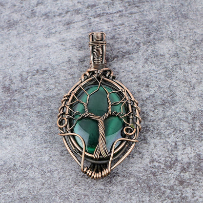 Green Malachite Gemstone Tree of Life Pendant
