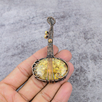 Copper Ethiopian Opal Gemstone Guitar Pendant