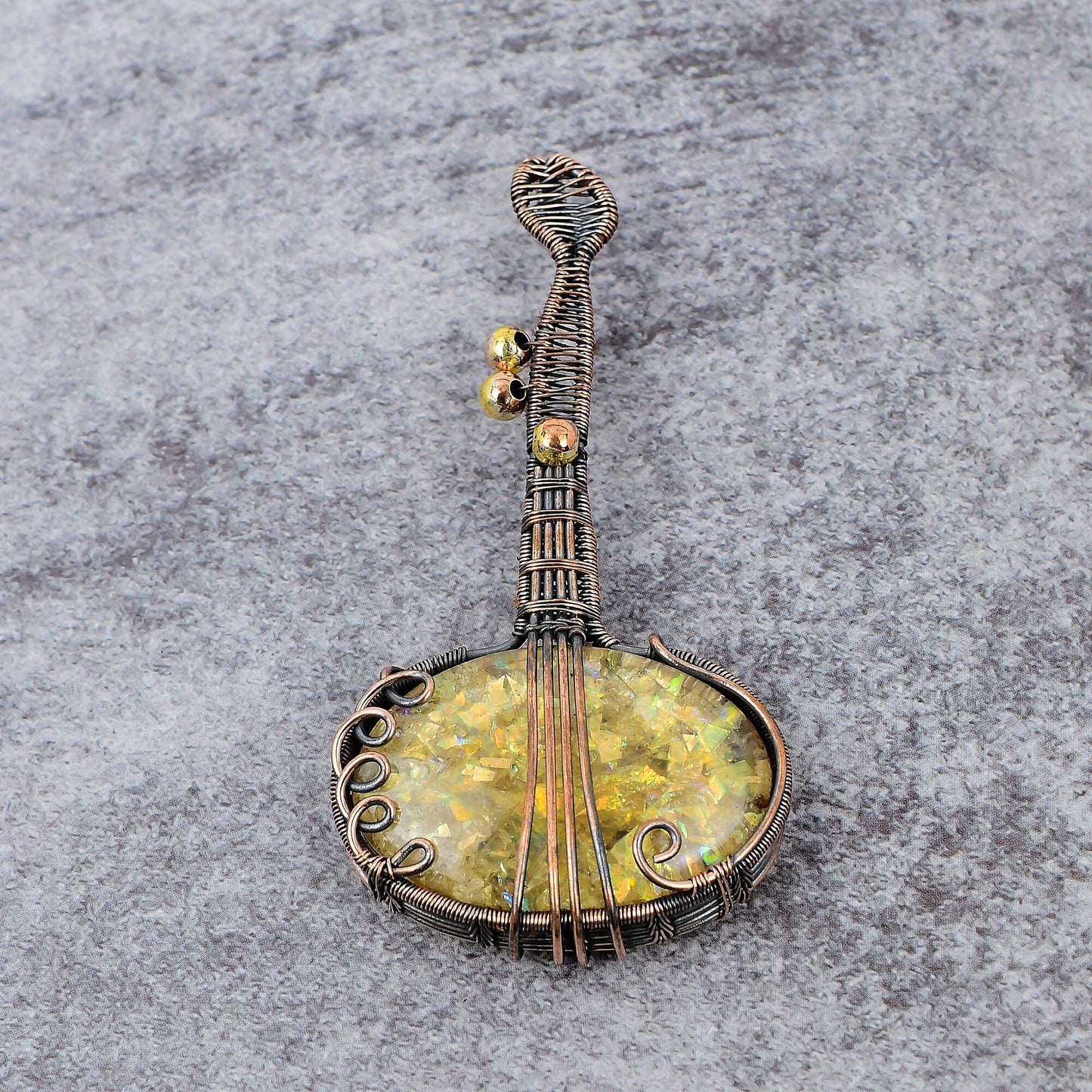 Copper Ethiopian Opal Gemstone Guitar Pendant