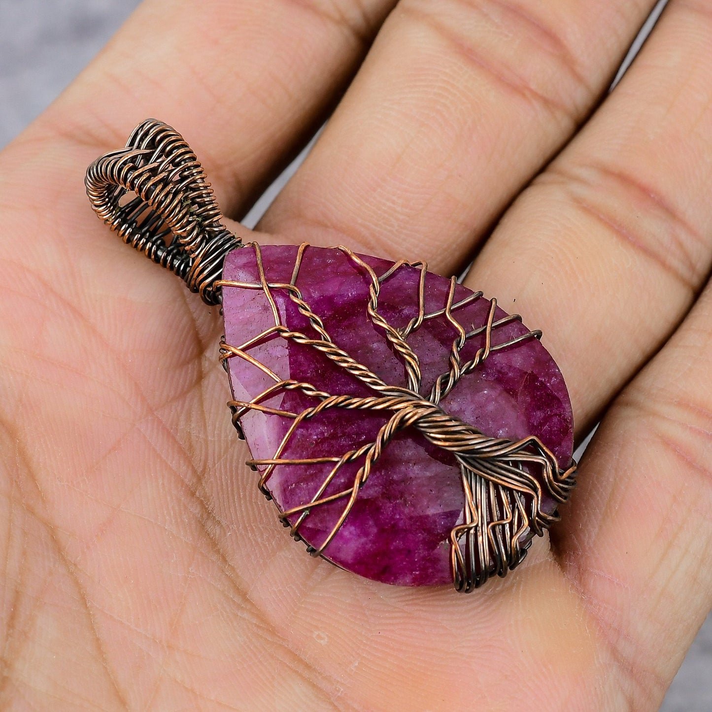 Red Ruby Gemstone Tree of Life Pendant