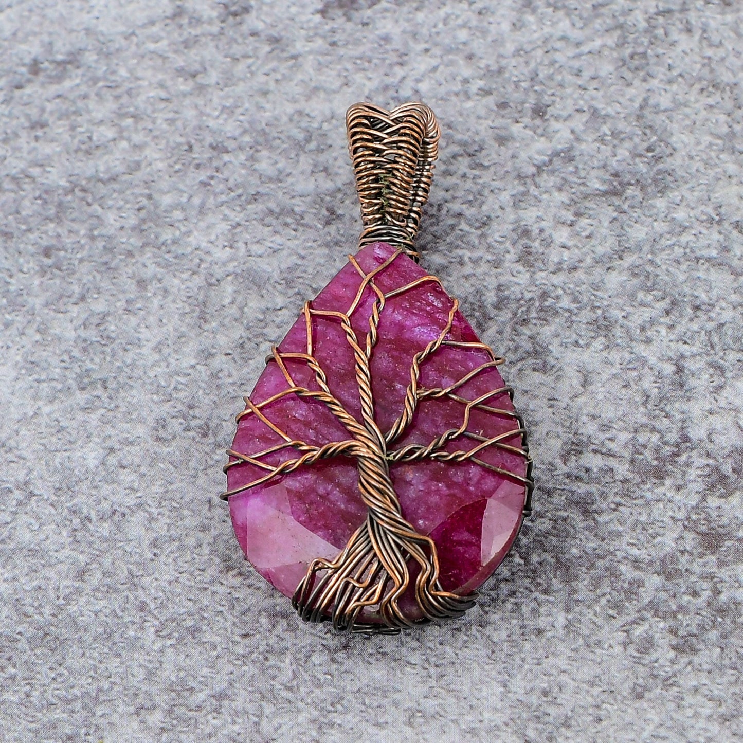 Red Ruby Gemstone Tree of Life Pendant
