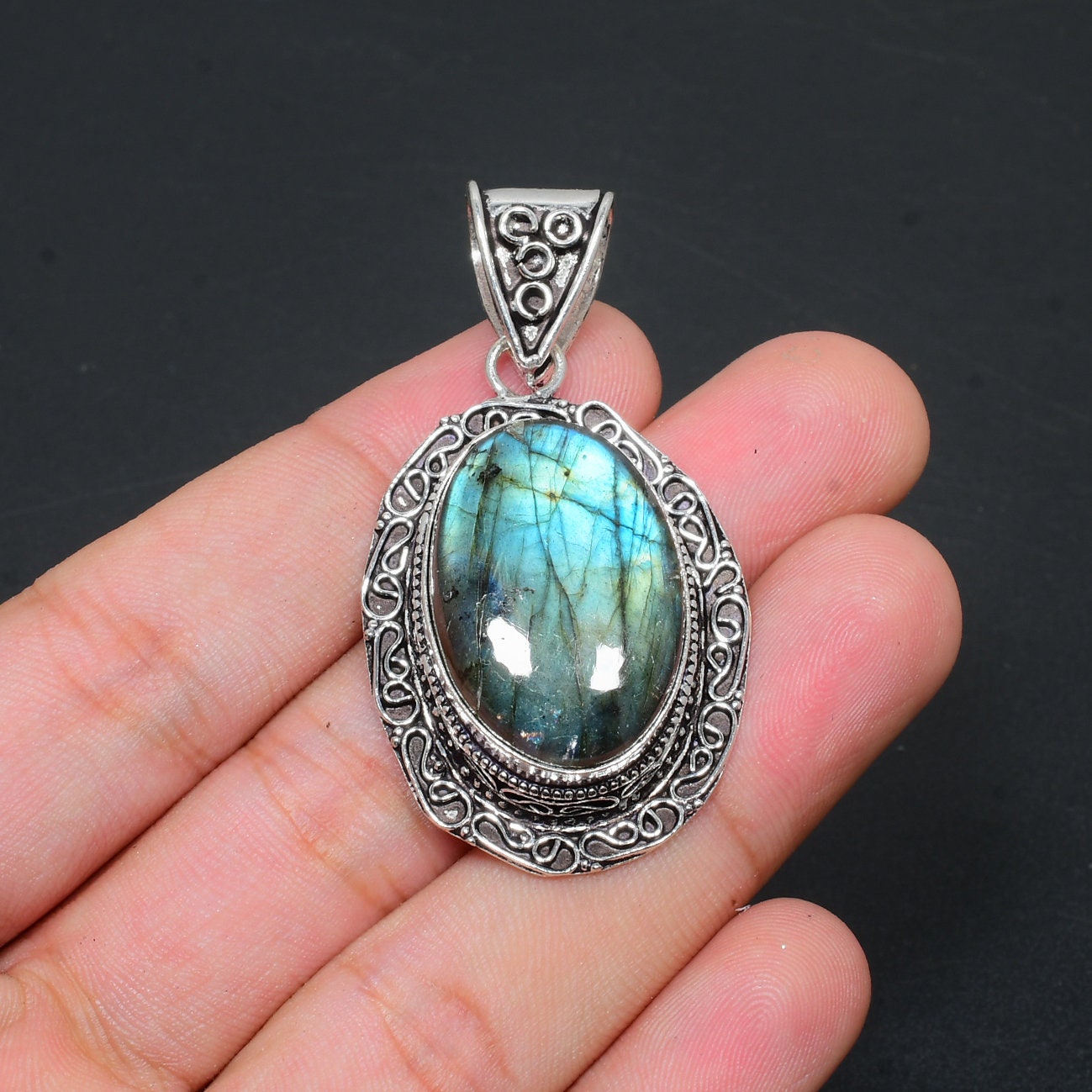 Blue Fire Labradorite Gemstone Pendant