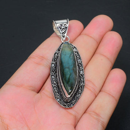Blue Fire Labradorite Gemstone Pendant