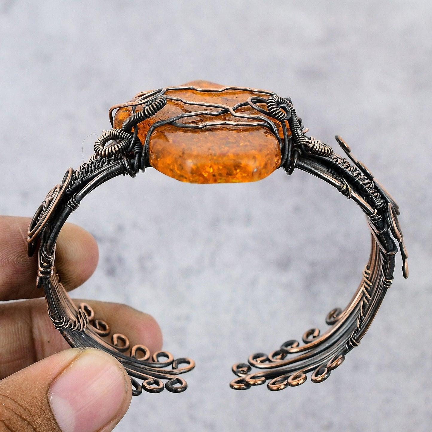Amber Gemstone Copper Cuff Bracelet