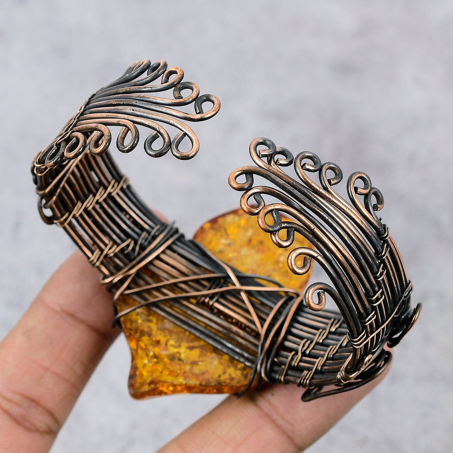 Amber Gemstone Copper Cuff Bracelet