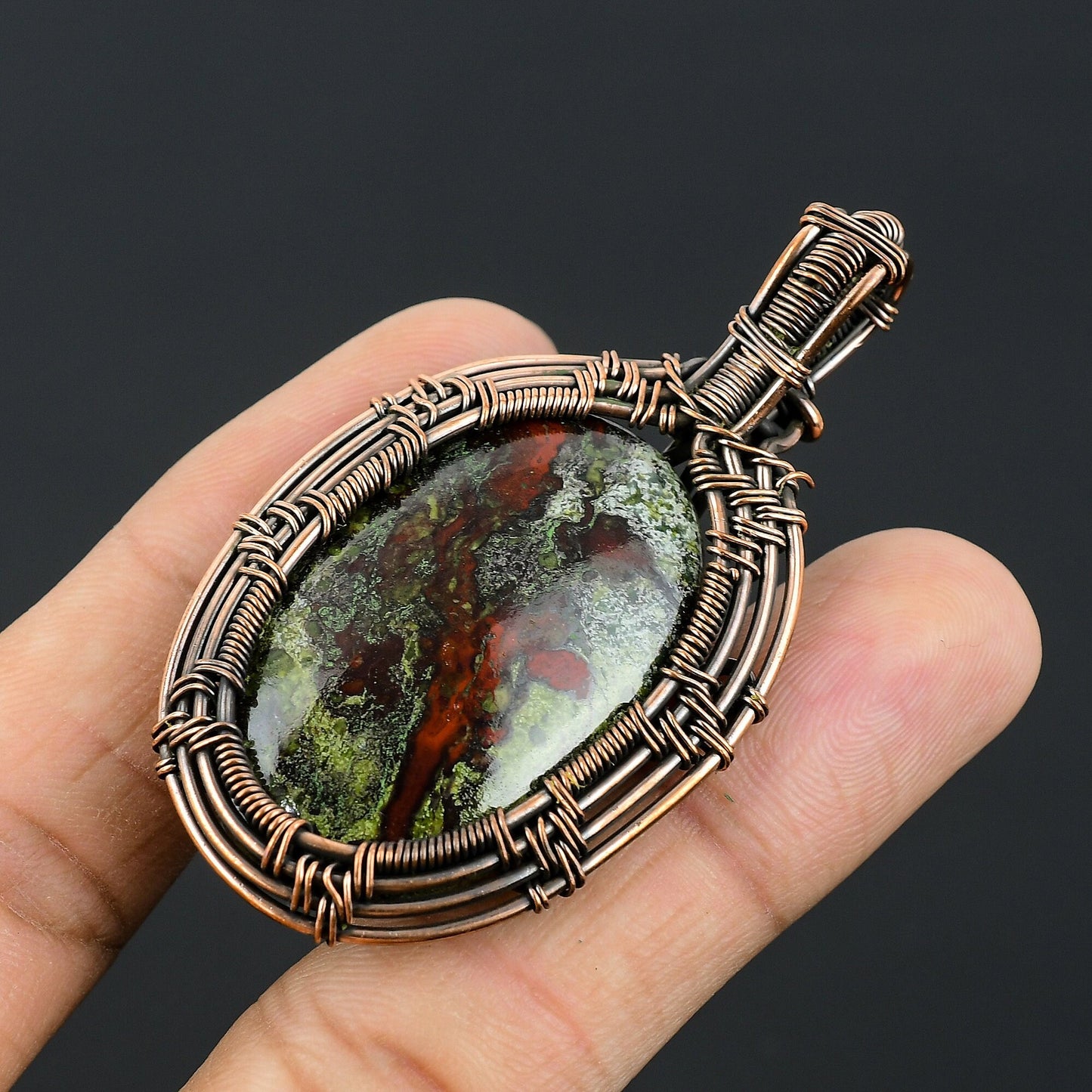 Green Red Dragon Blood Jasper Gemstone Pendant