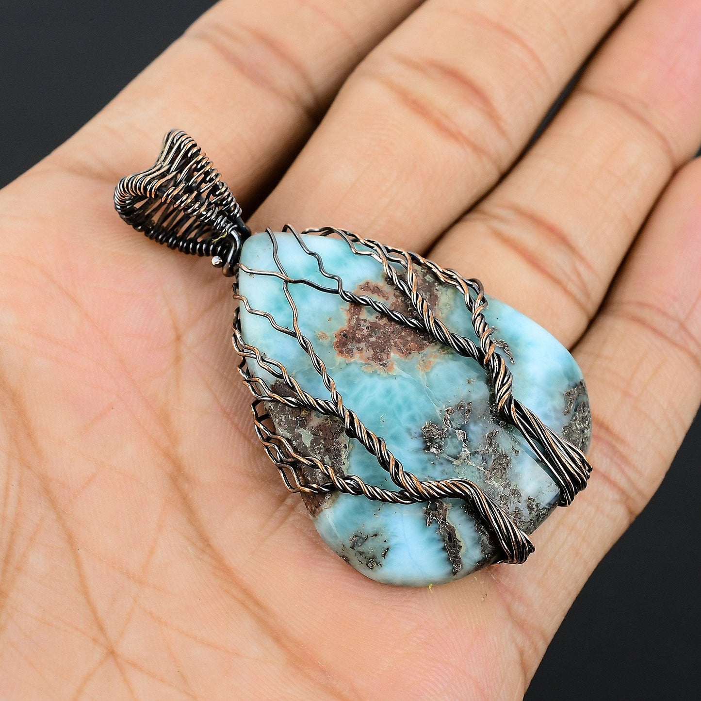Blue Larimar Gemstone Tree Pendant