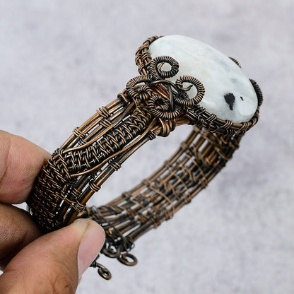 Rainbow Moonstone Gemstone Copper Bangle
