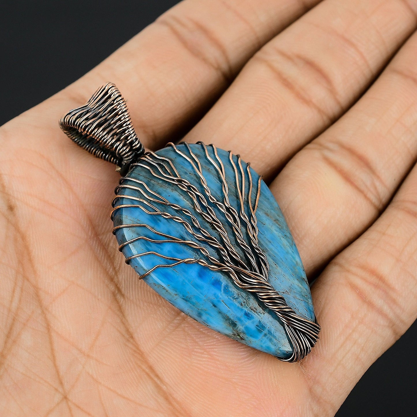 Neon Blue Apatite Gemstone Tree of Life Pendant