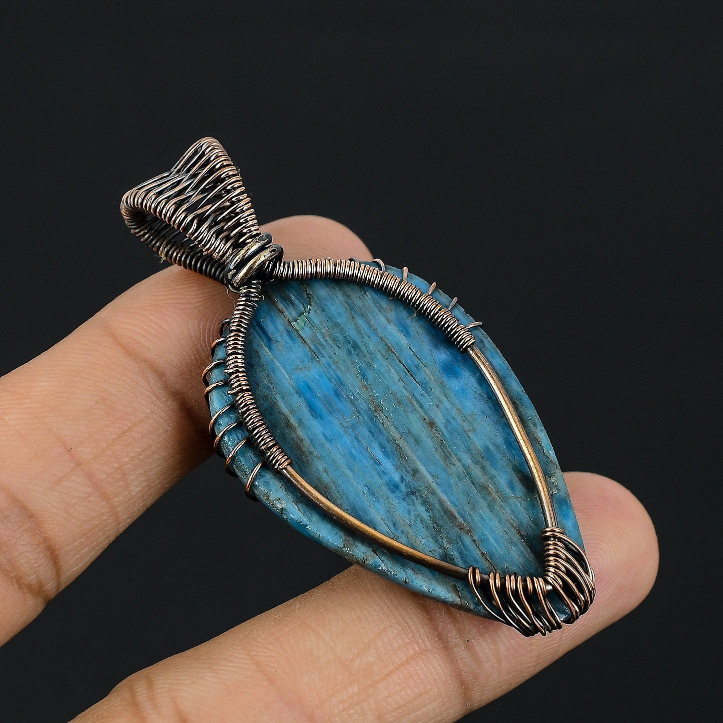 Neon Blue Apatite Gemstone Tree of Life Pendant