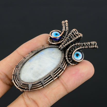 Blue Moonstone Gemstone Owl Pendant