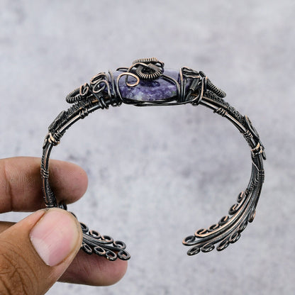 Purple Amethyst Gemstone Copper Cuff Bracelet