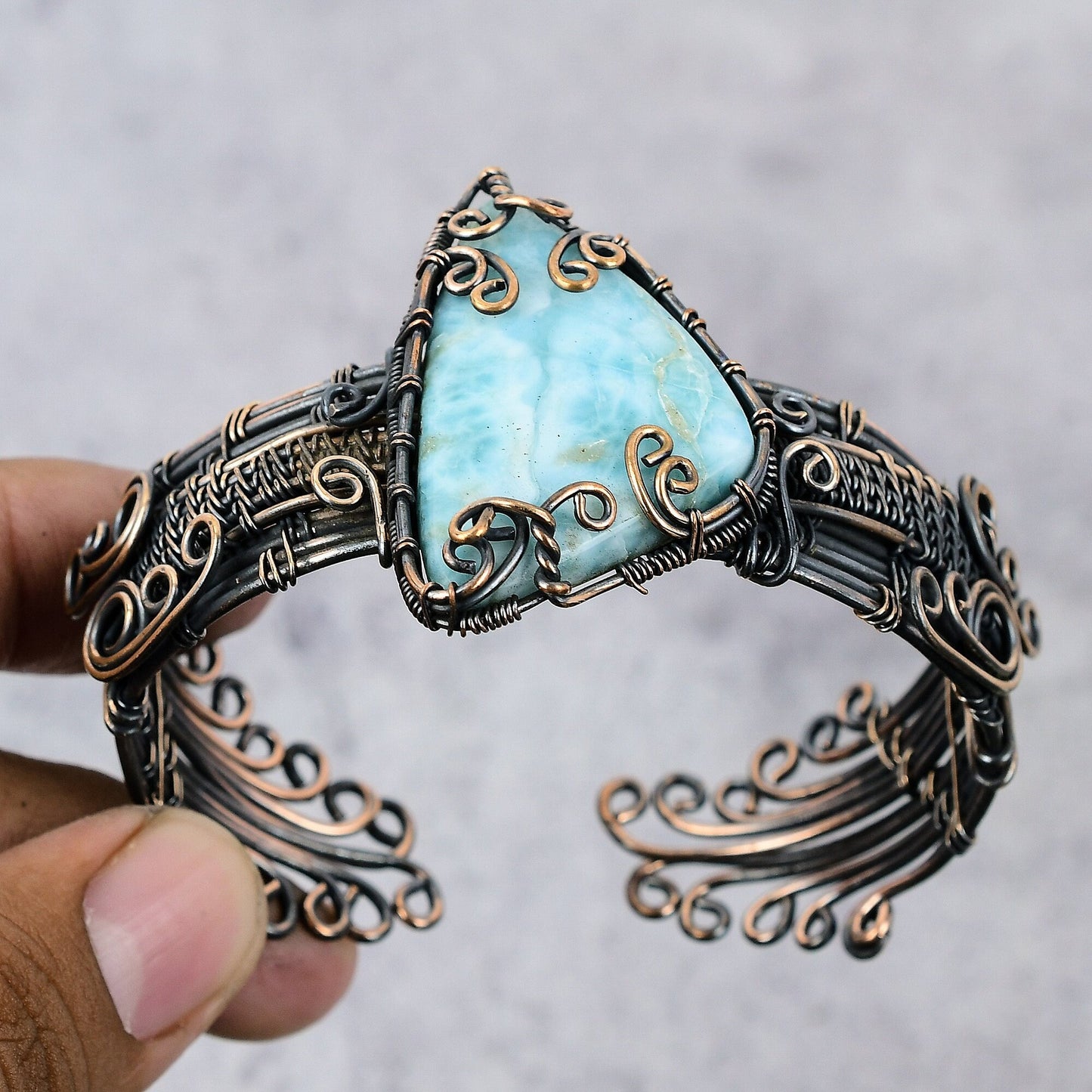 Blue Larimar Gemstone Cuff Bracelet