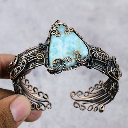 Blue Larimar Gemstone Cuff Bracelet