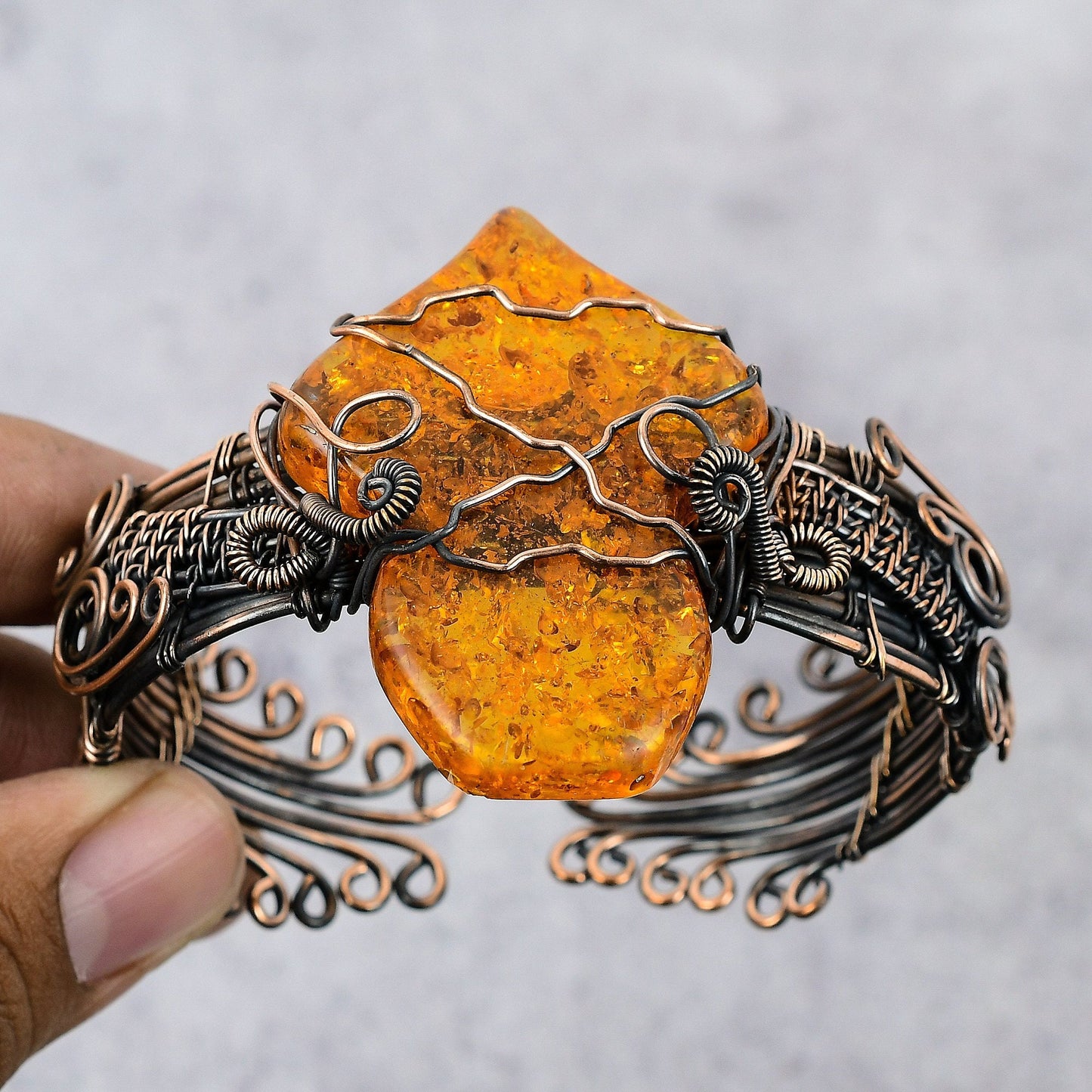 Amber Gemstone Copper Cuff Bracelet
