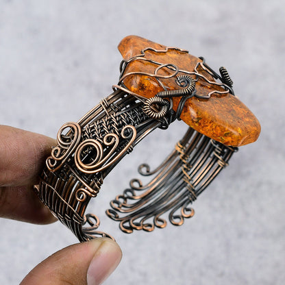 Amber Gemstone Copper Cuff Bracelet