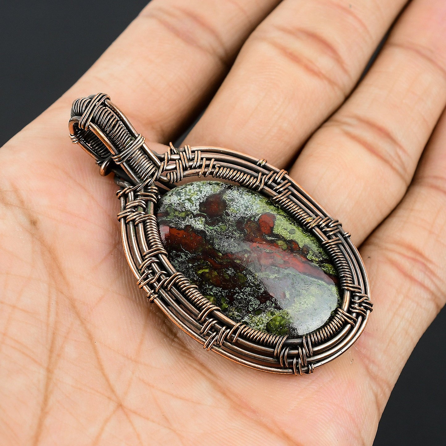 Green Red Dragon Blood Jasper Gemstone Pendant