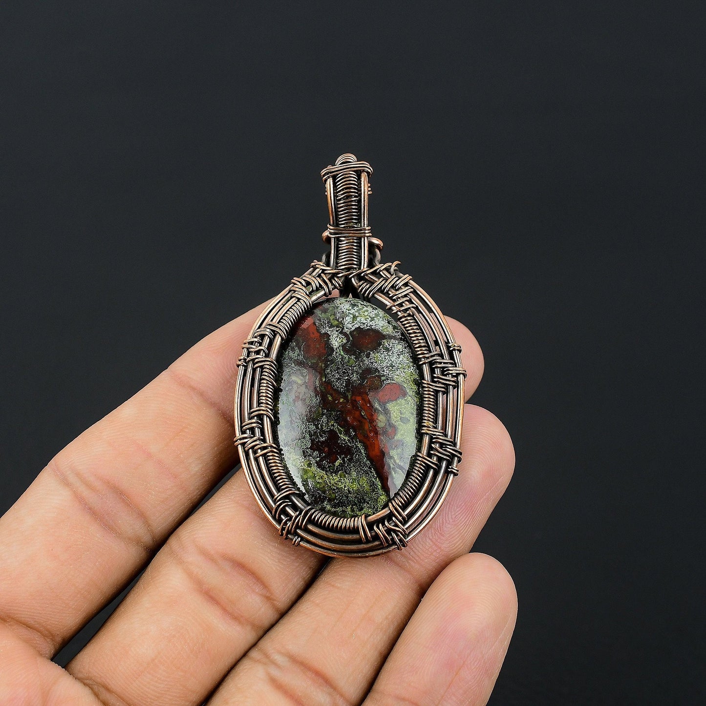 Green Red Dragon Blood Jasper Gemstone Pendant
