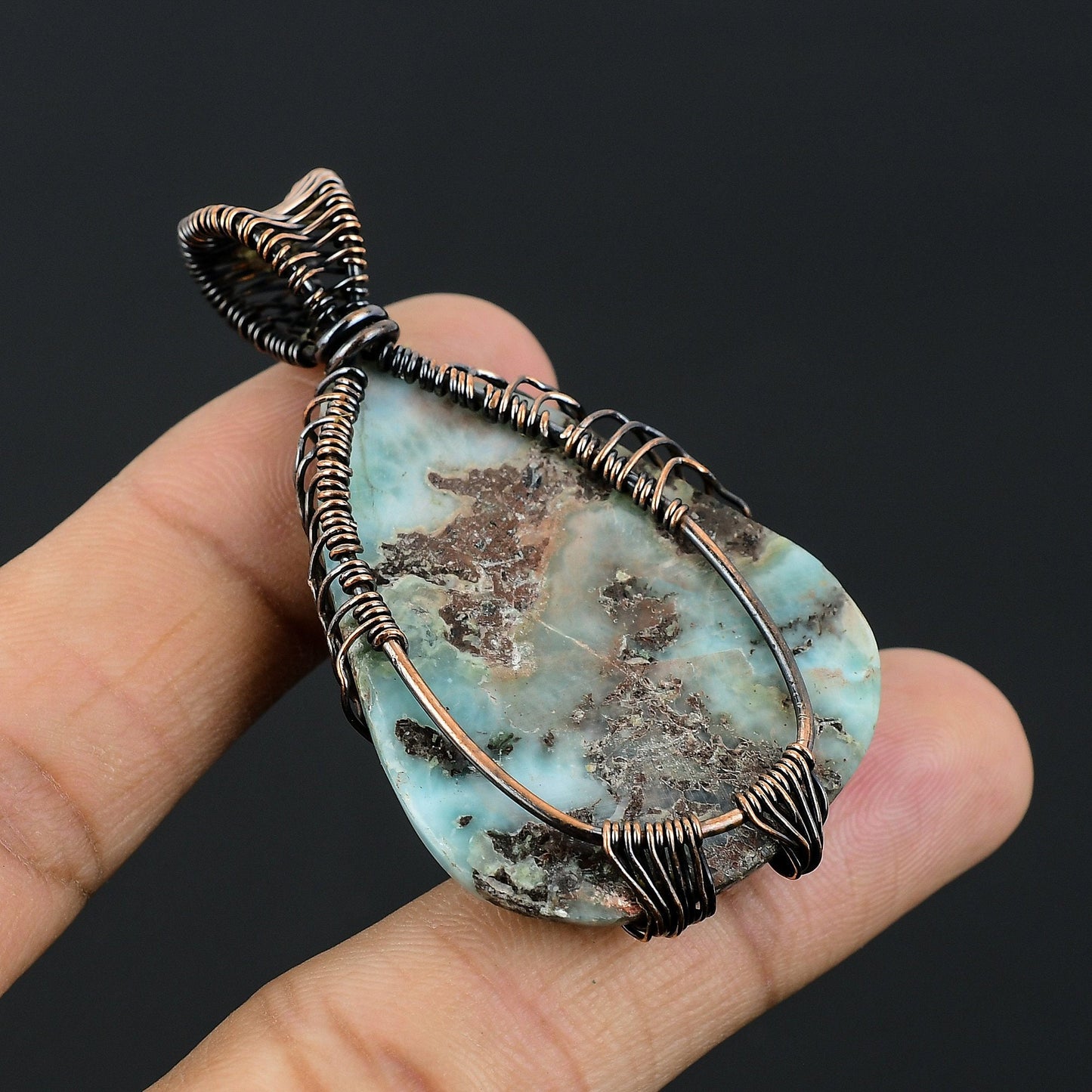 Blue Larimar Gemstone Tree Pendant
