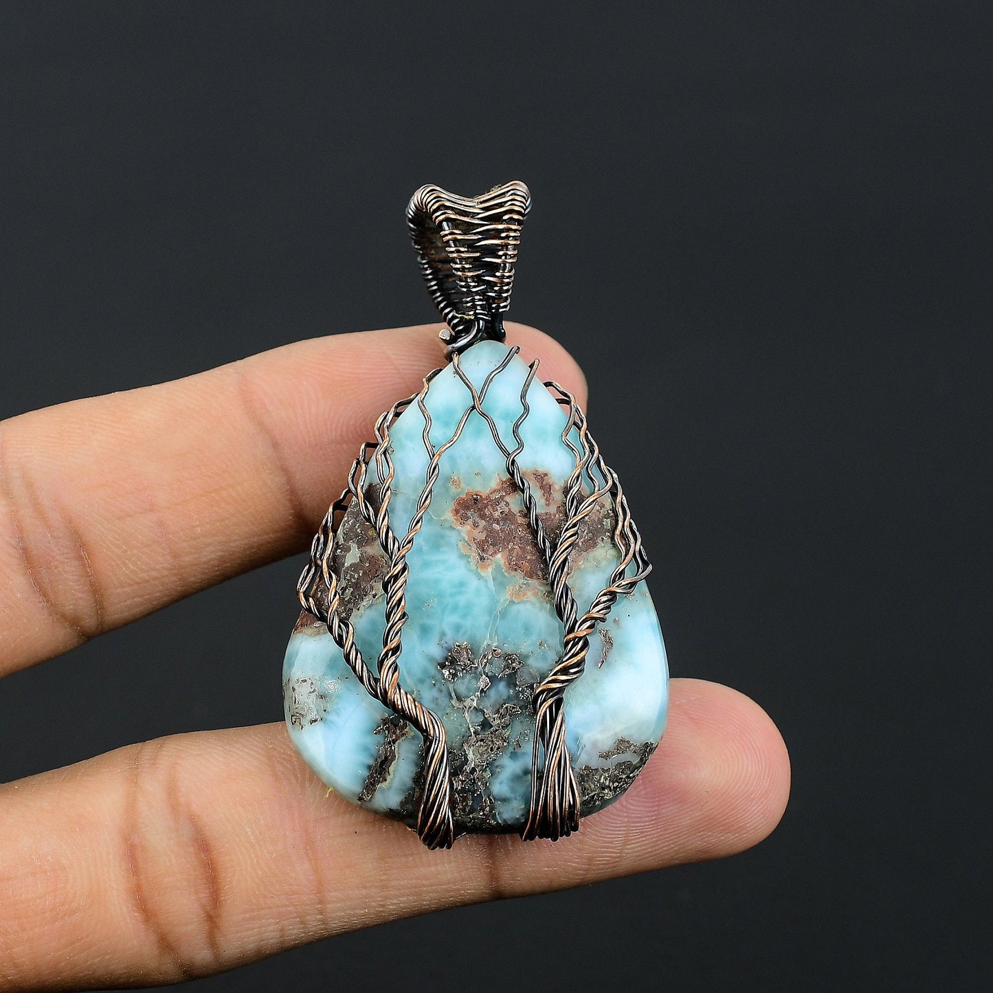 Blue Larimar Gemstone Tree Pendant