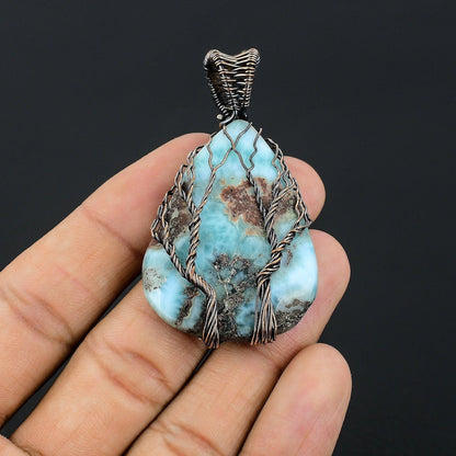 Blue Larimar Gemstone Tree Pendant