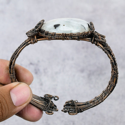 Rainbow Moonstone Gemstone Copper Bangle