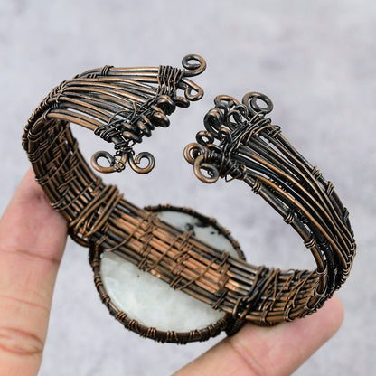Rainbow Moonstone Gemstone Copper Bangle