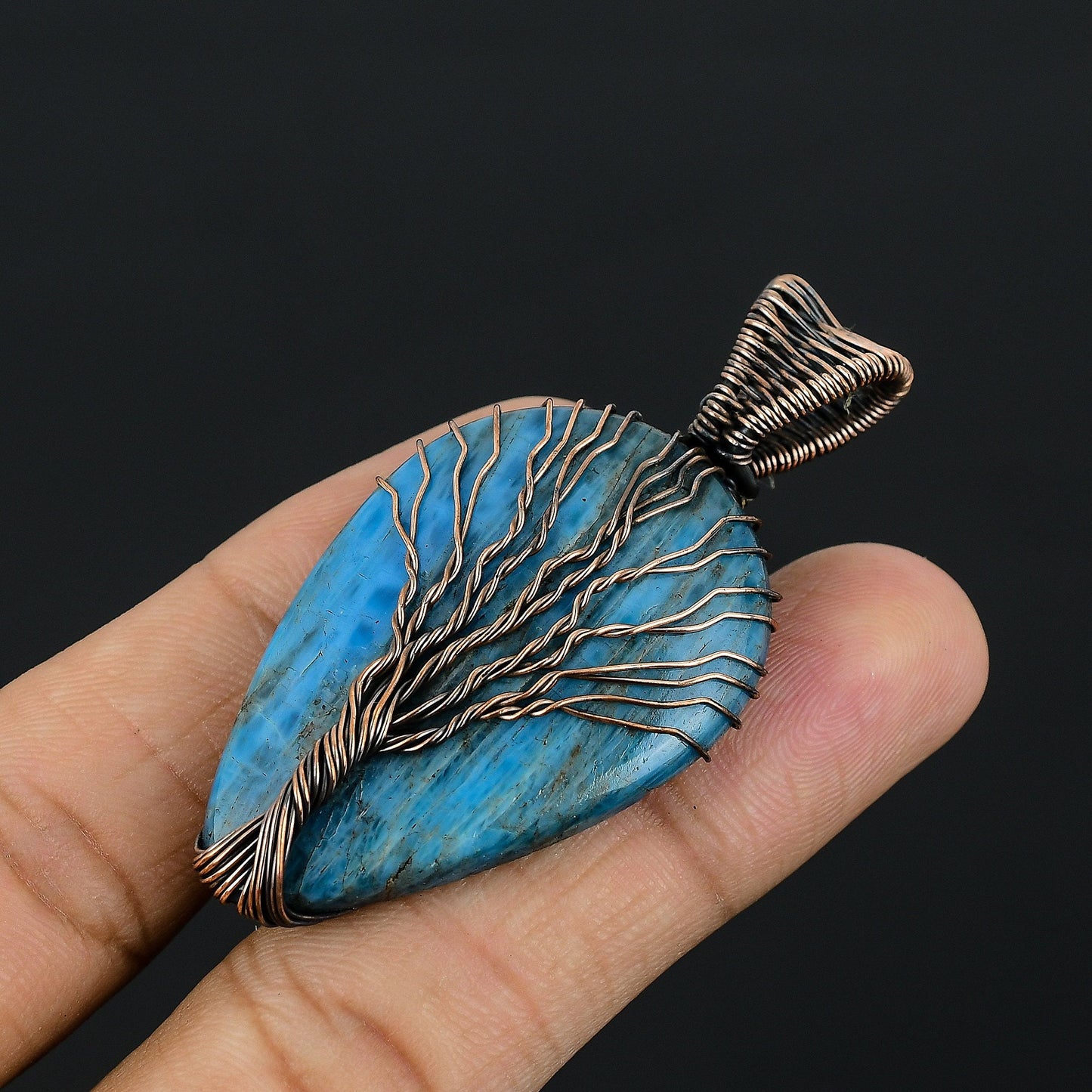 Neon Blue Apatite Gemstone Tree of Life Pendant