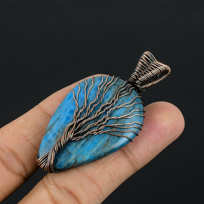 Neon Blue Apatite Gemstone Tree of Life Pendant