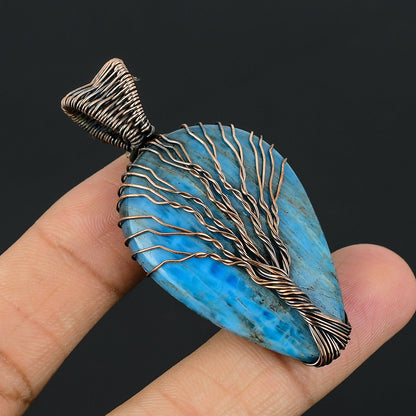Neon Blue Apatite Gemstone Tree of Life Pendant