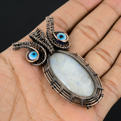 Blue Moonstone Gemstone Owl Pendant