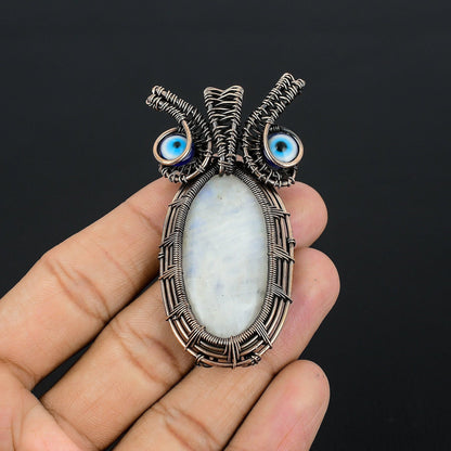 Blue Moonstone Gemstone Owl Pendant